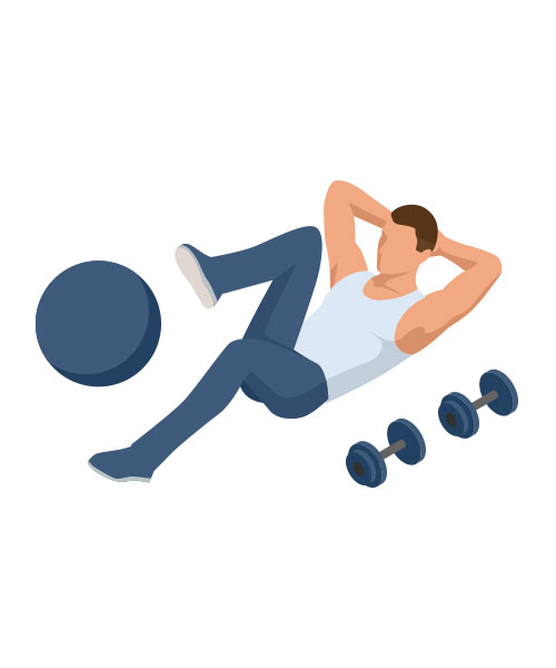 meidrix rehabilitation illustration: man doing sit-ups on the floor